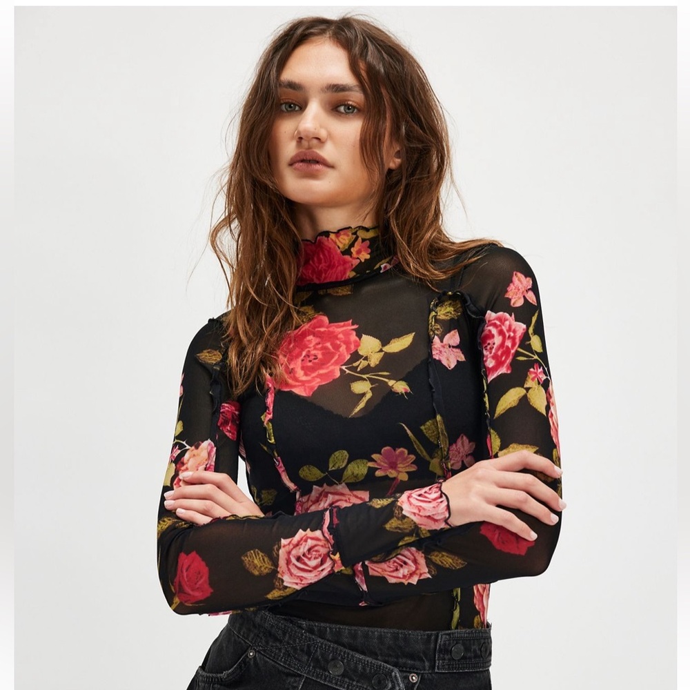 Free People Antique Rose Printed Mesh Top NWT 🔖